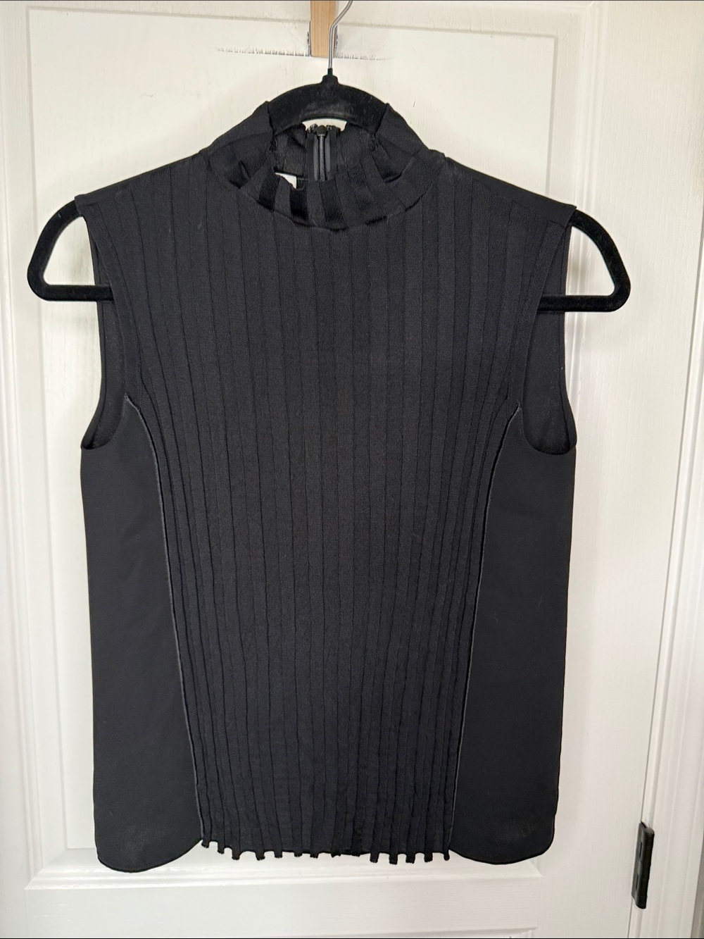 Vince Black Sleeveless Ribbed Mock Neck Top with Side Panels